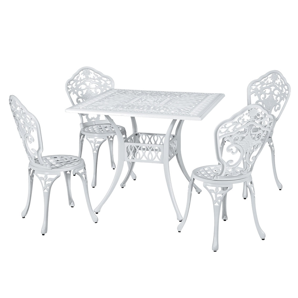 Gardeon 5-Piece Outdoor Dining Set Cast Aluminium White