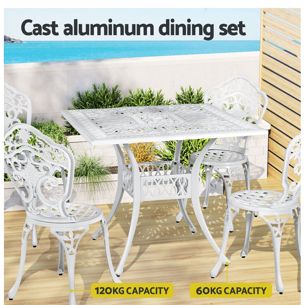 Gardeon 5-Piece Outdoor Dining Set Cast Aluminium White