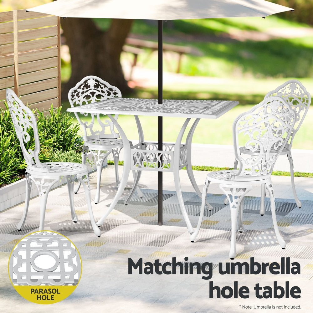 Gardeon 5-Piece Outdoor Dining Set Cast Aluminium White
