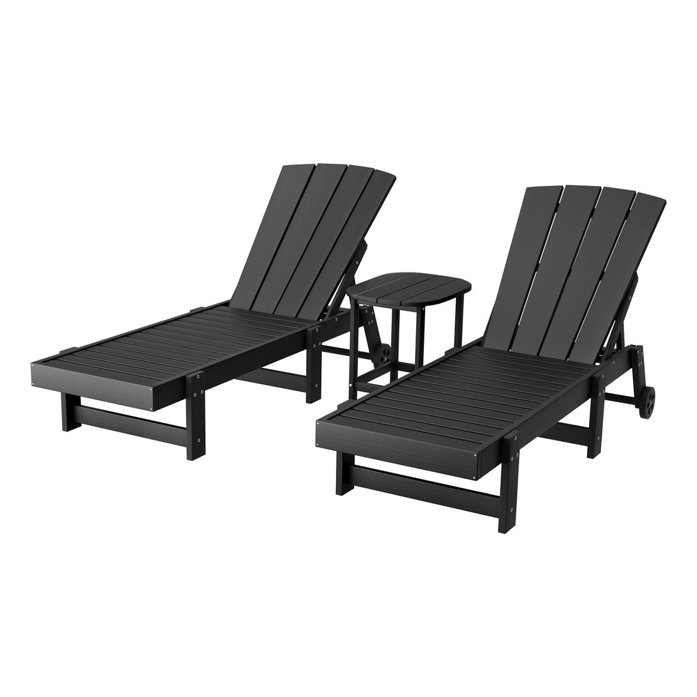 Gardeon Outdoor Furniture Set Black HDPE Sun Loungers & Table