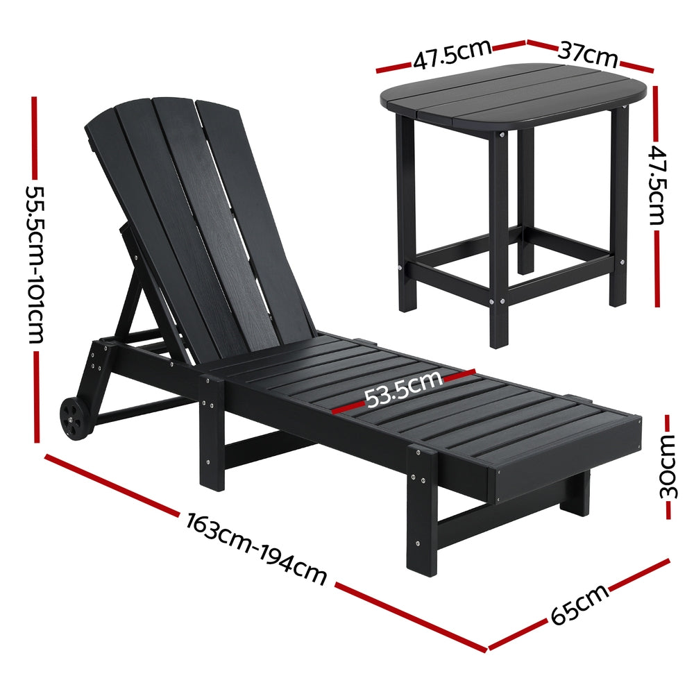 Gardeon Outdoor Furniture Set Black HDPE Sun Loungers & Table