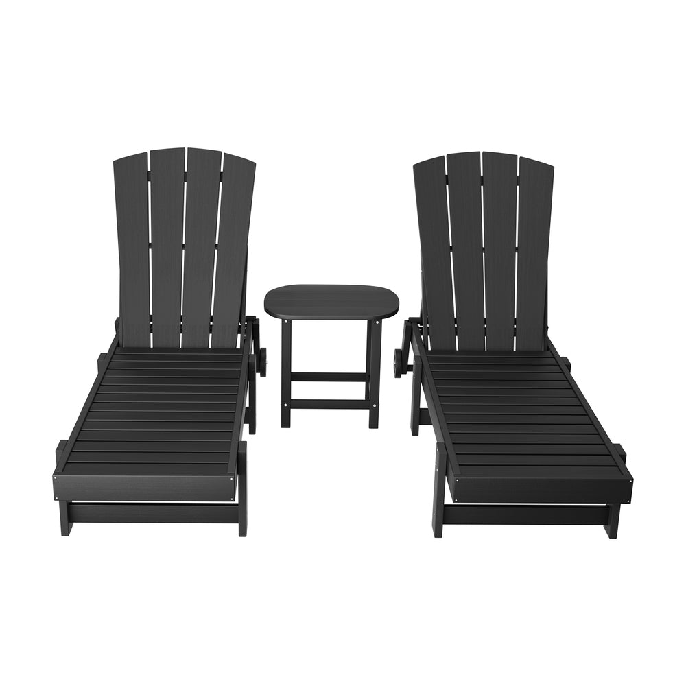 Gardeon Outdoor Furniture Set Black HDPE Sun Loungers & Table