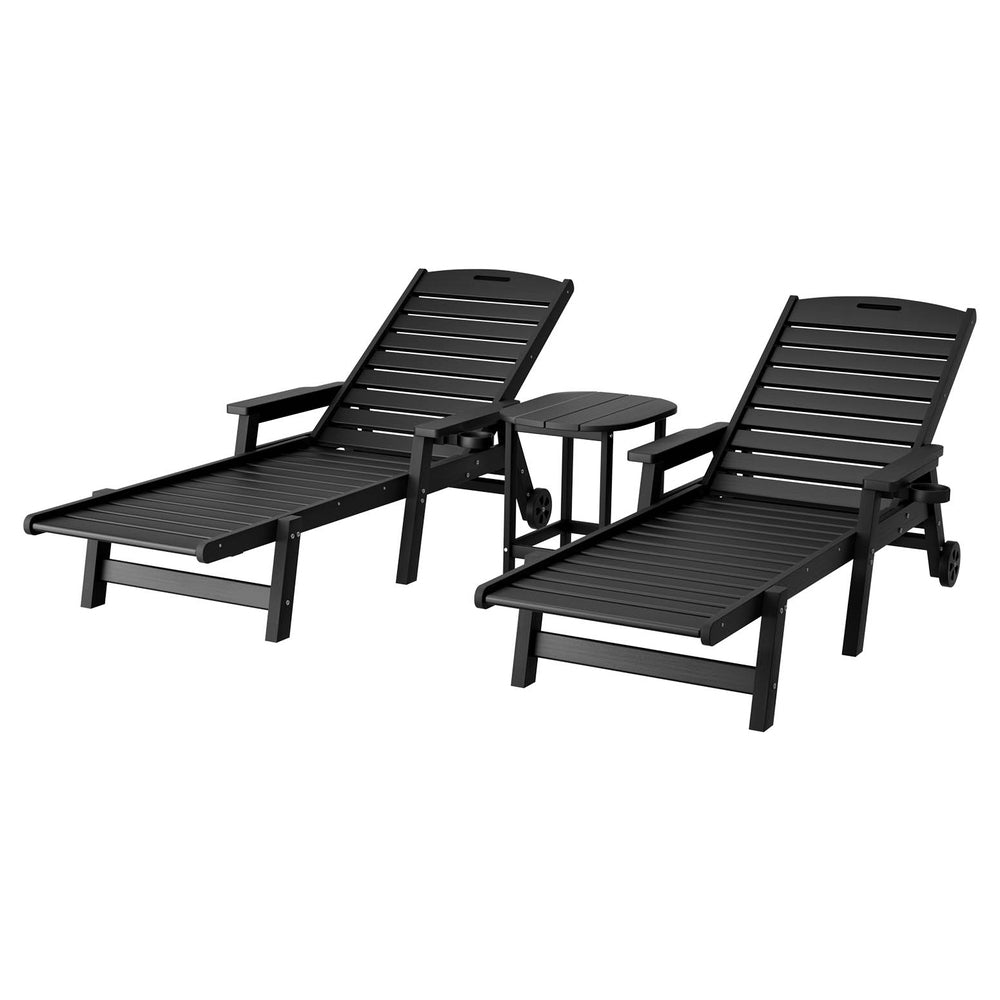 Gardeon Outdoor Sun Lounge Set 3-Piece HDPE Black