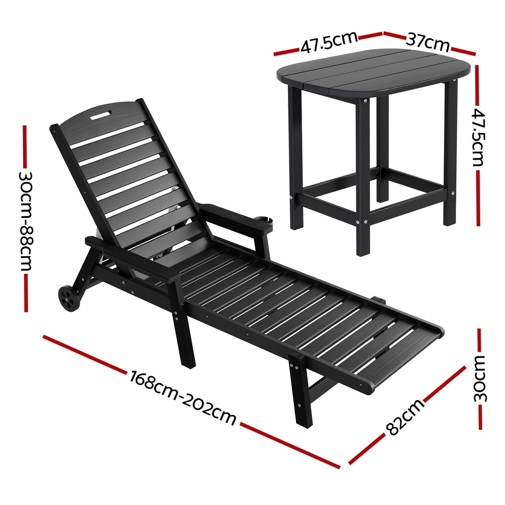 Gardeon Outdoor Sun Lounge Set 3-Piece HDPE Black