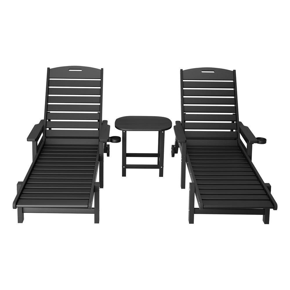 Gardeon Outdoor Sun Lounge Set 3-Piece HDPE Black