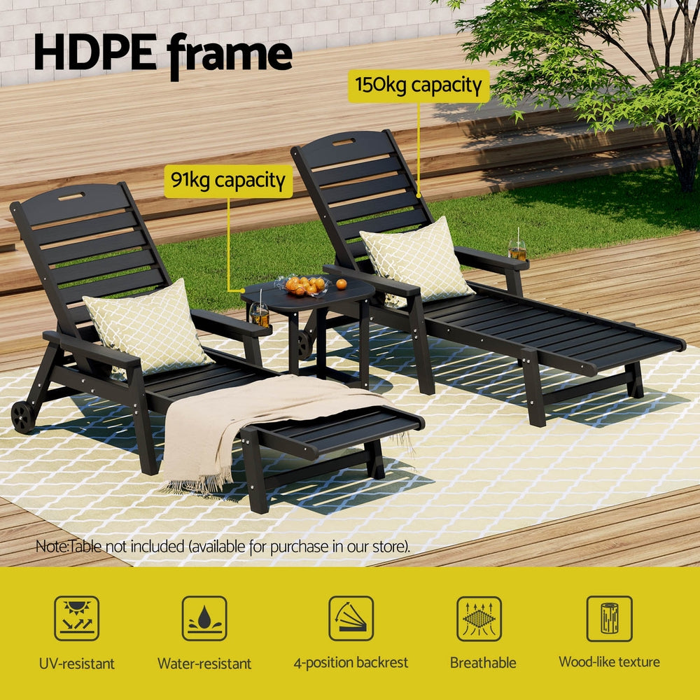 Gardeon Outdoor Sun Lounge Set 3-Piece HDPE Black
