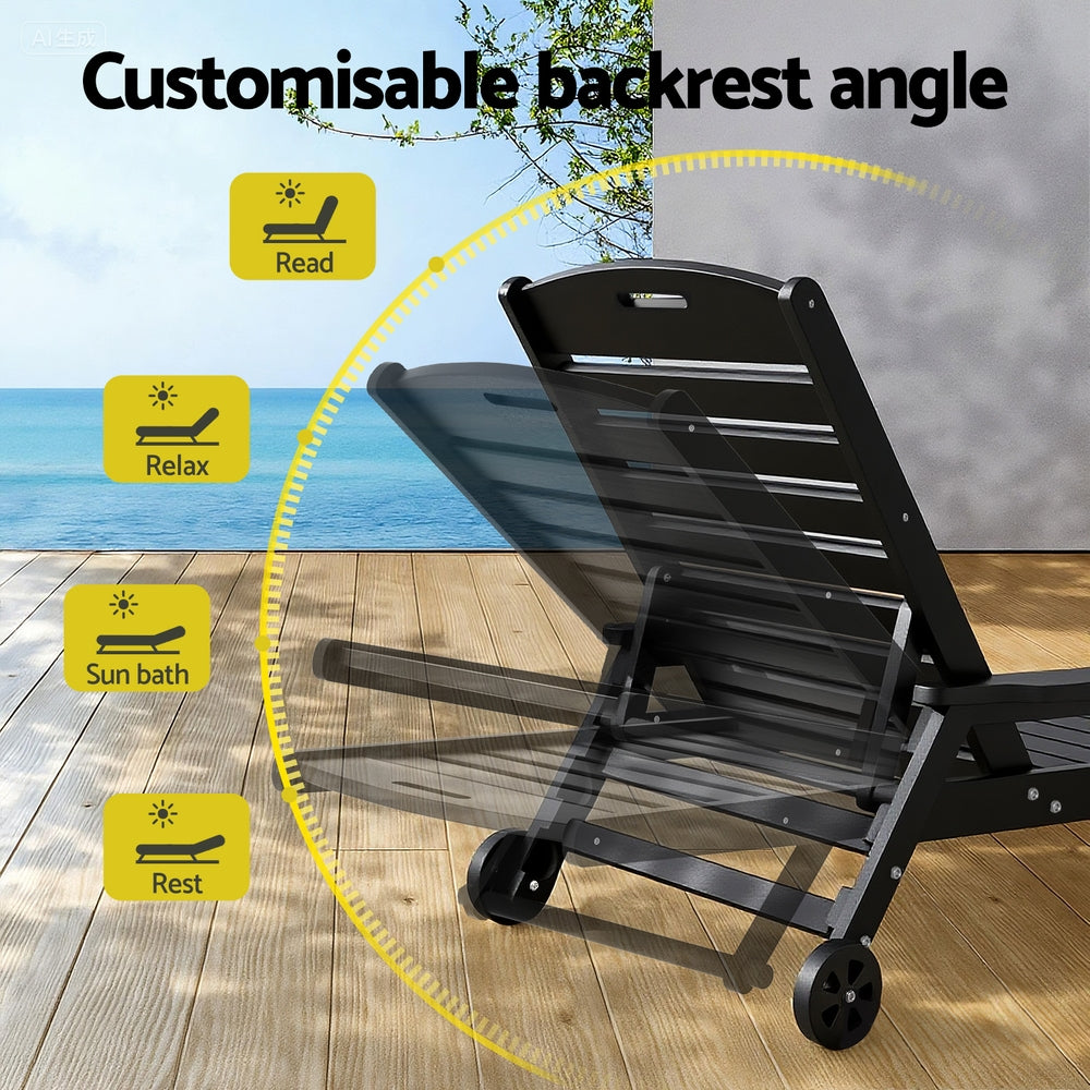 Gardeon Outdoor Sun Lounge Set 3-Piece HDPE Black
