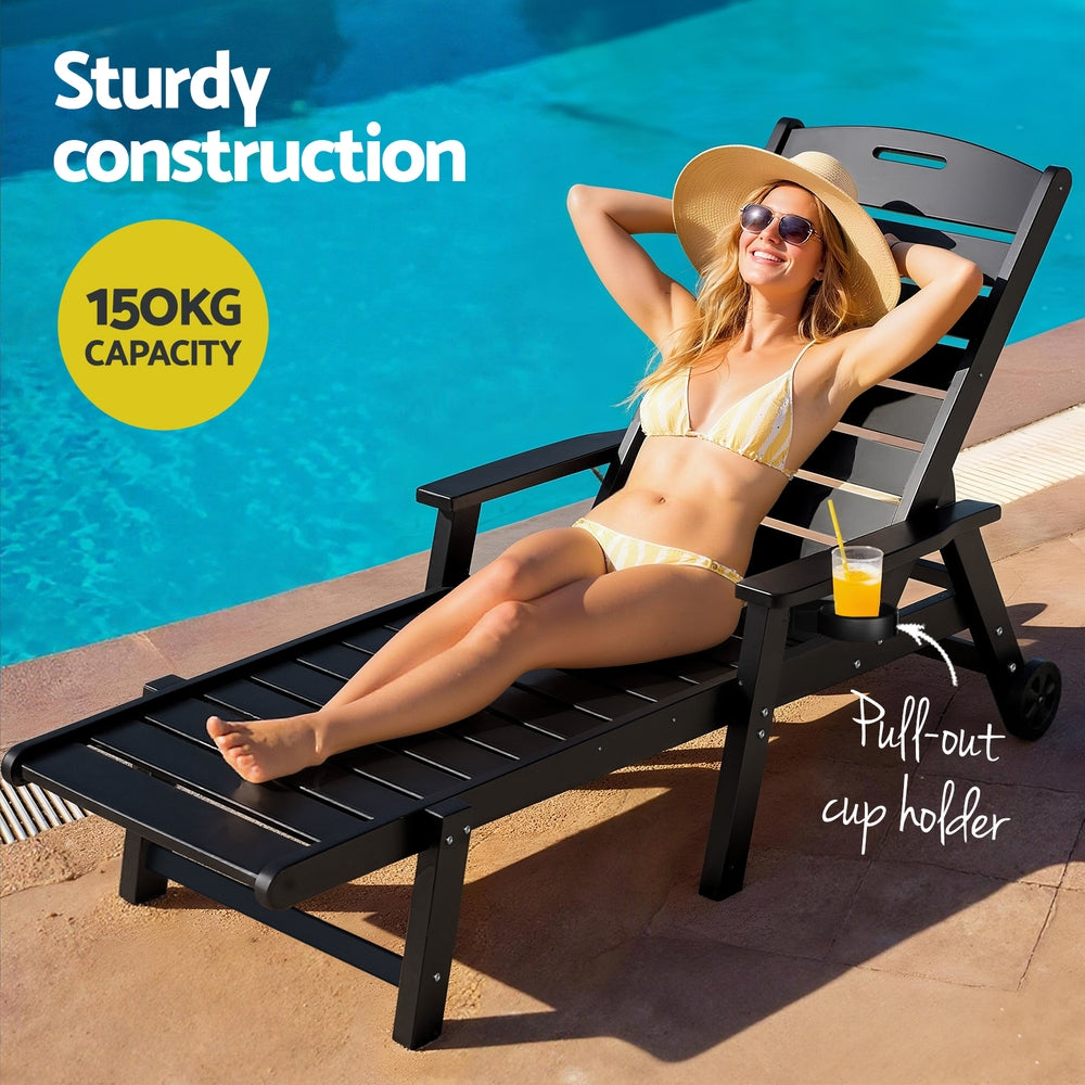 Gardeon Outdoor Sun Lounge Set 3-Piece HDPE Black