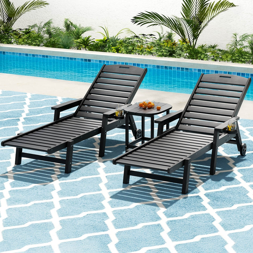 Gardeon Outdoor Sun Lounge Set 3-Piece HDPE Black