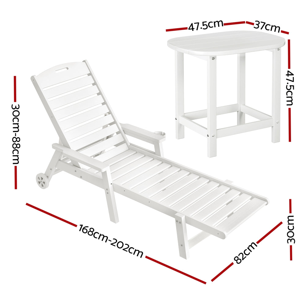 Gardeon Outdoor Sun Lounger Set 3-Piece HDPE White