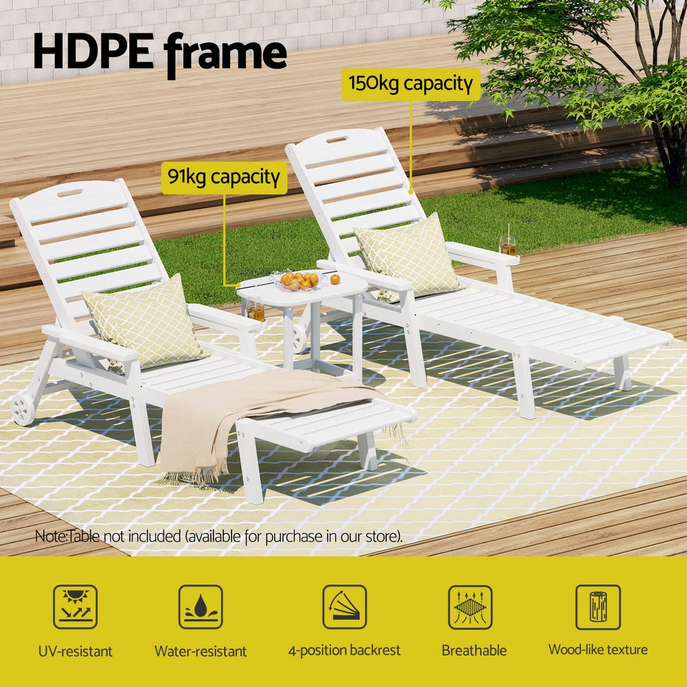 Gardeon Outdoor Sun Lounger Set 3-Piece HDPE White