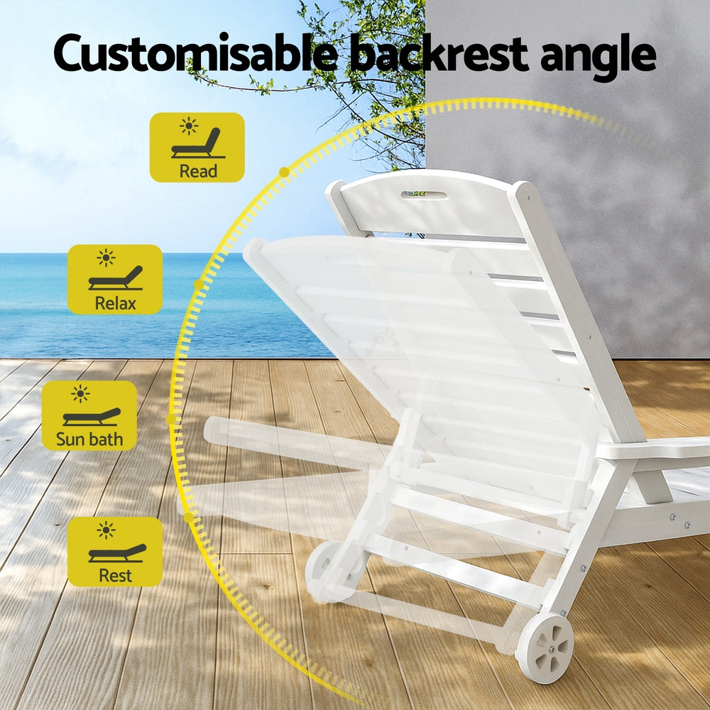 Gardeon Outdoor Sun Lounger Set 3-Piece HDPE White