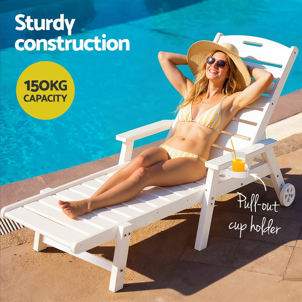 Gardeon Outdoor Sun Lounger Set 3-Piece HDPE White