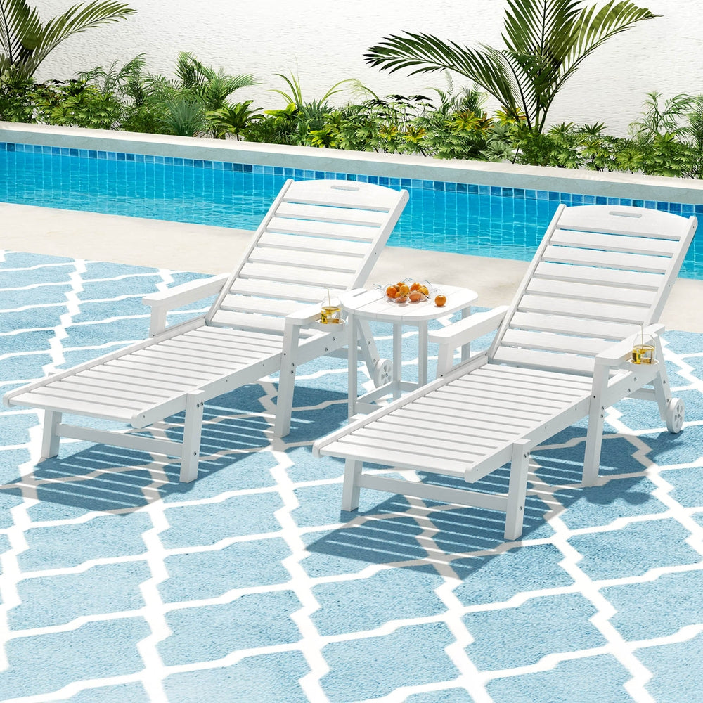 Gardeon Outdoor Sun Lounger Set 3-Piece HDPE White
