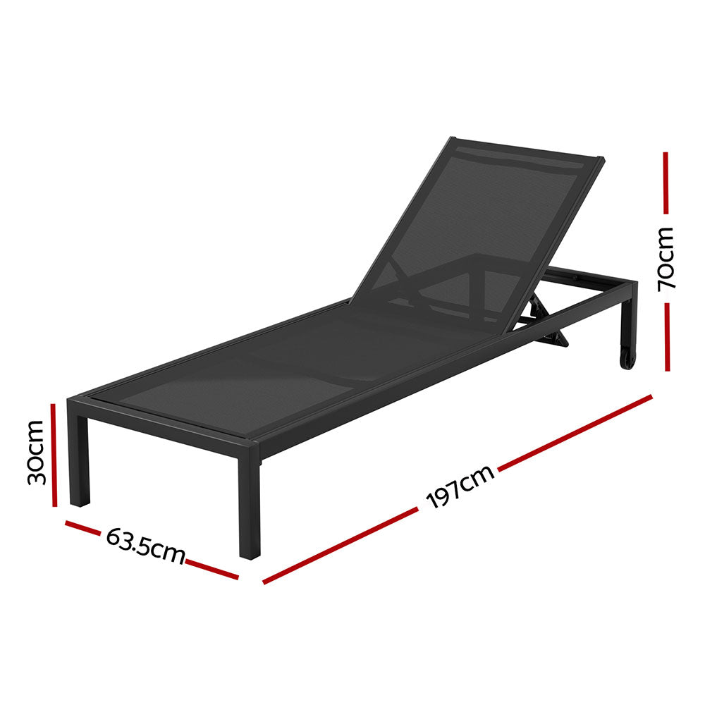 Adjustable Aluminium Sun Lounge Chair with Wheels - Gardeon