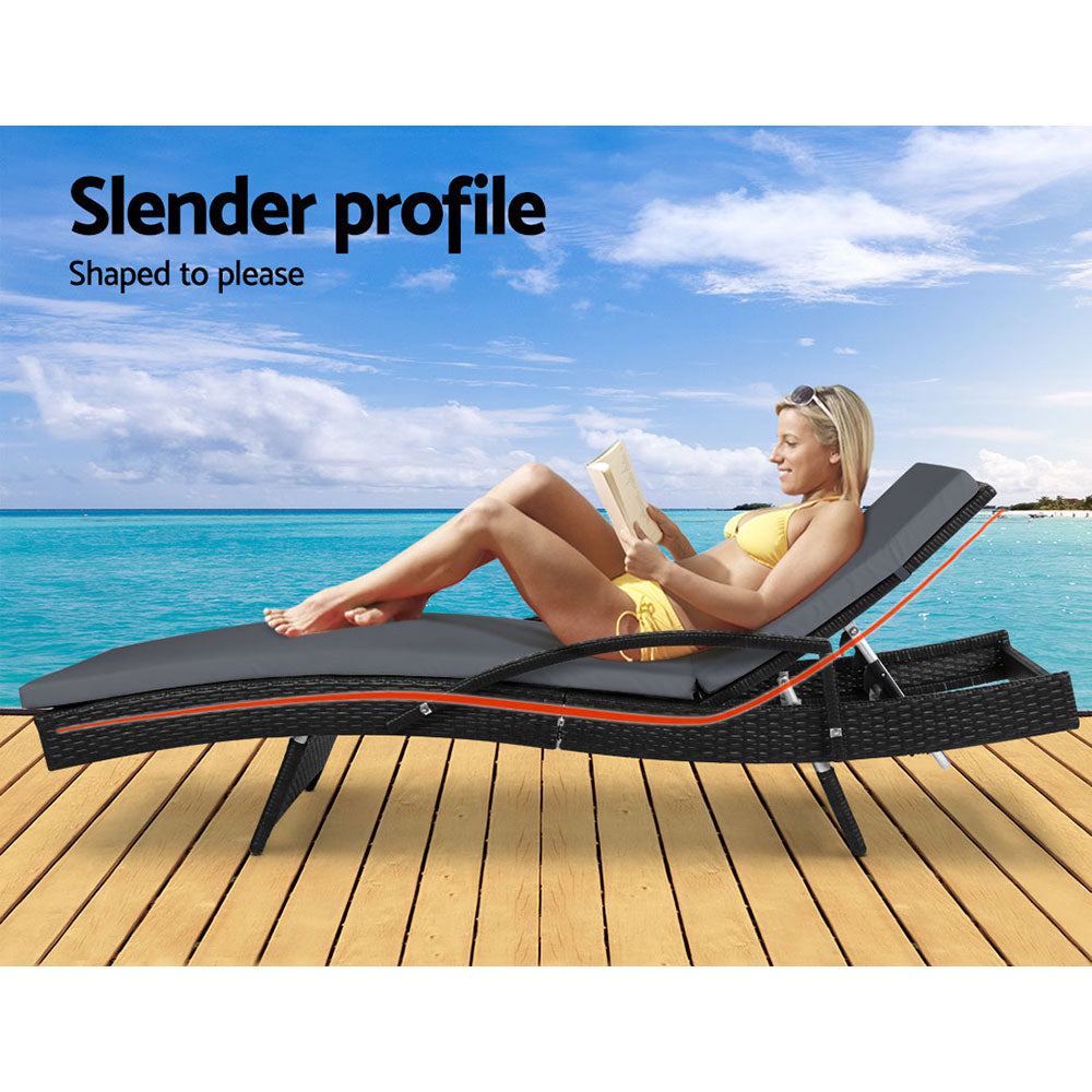 Gardeon Adjustable Wicker Sun Lounge Black Outdoor Furniture