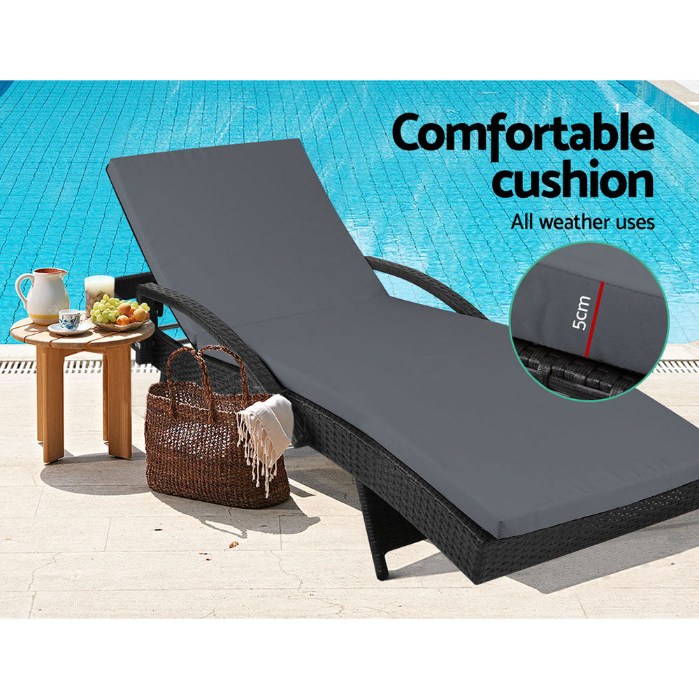 Gardeon Adjustable Wicker Sun Lounge Black Outdoor Furniture