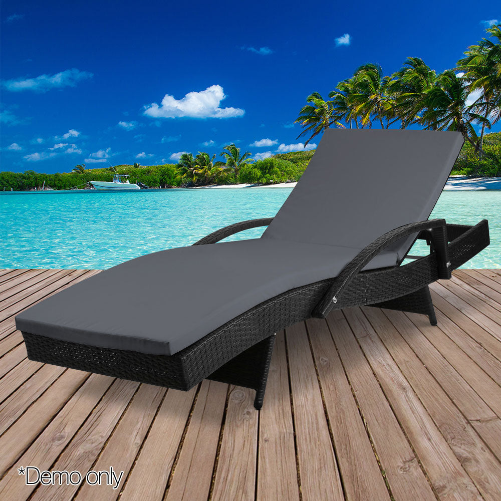 Gardeon Adjustable Wicker Sun Lounge Black Outdoor Furniture