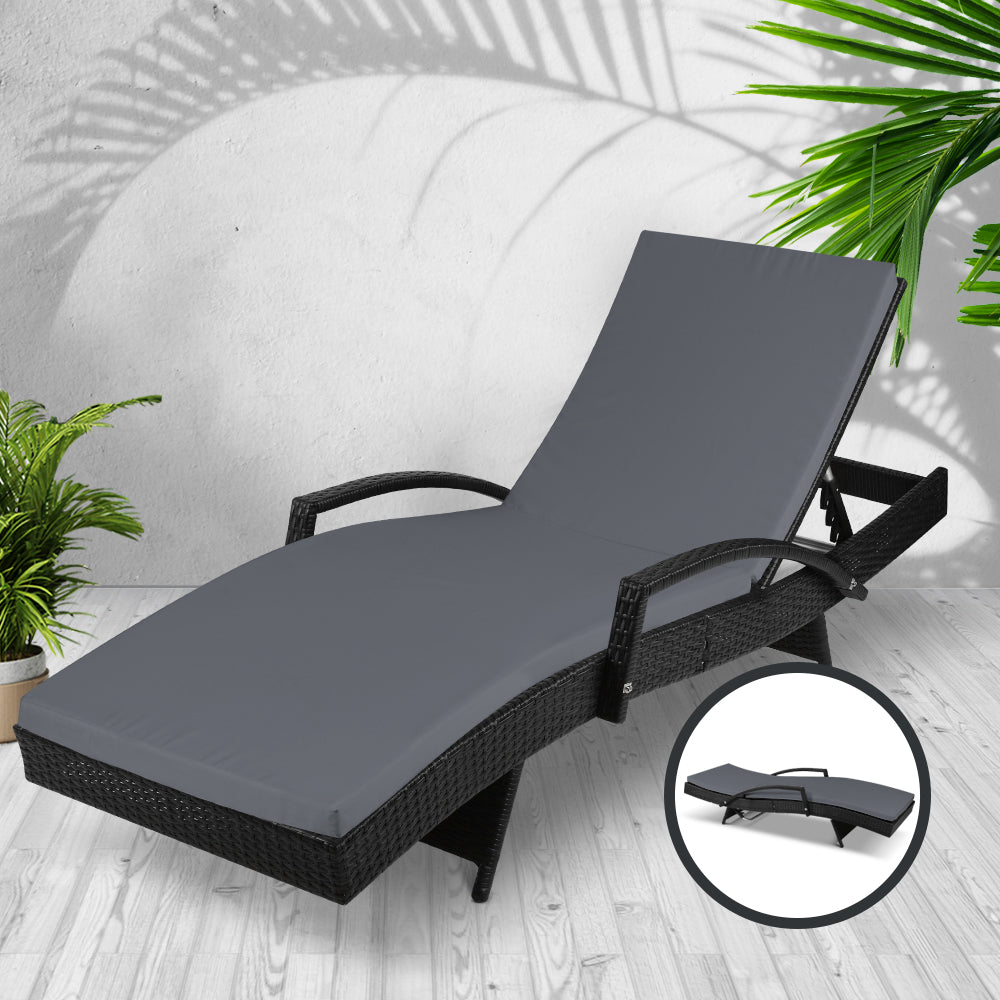 Gardeon Adjustable Wicker Sun Lounge Black Outdoor Furniture