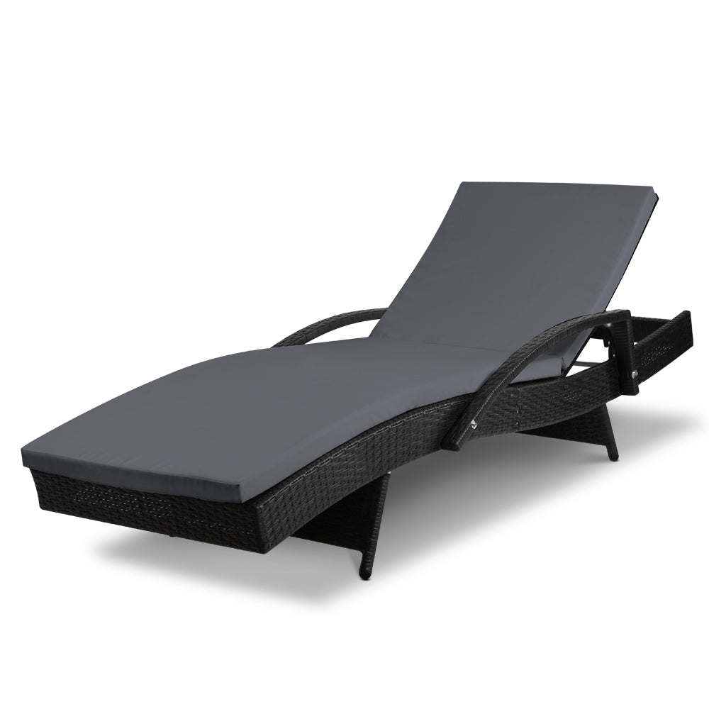 Gardeon Adjustable Wicker Sun Lounge Black Outdoor Furniture