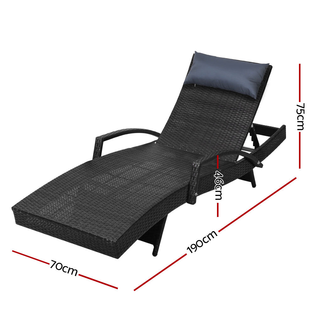 Gardeon Outdoor Wicker Sun Lounge Adjustable Black