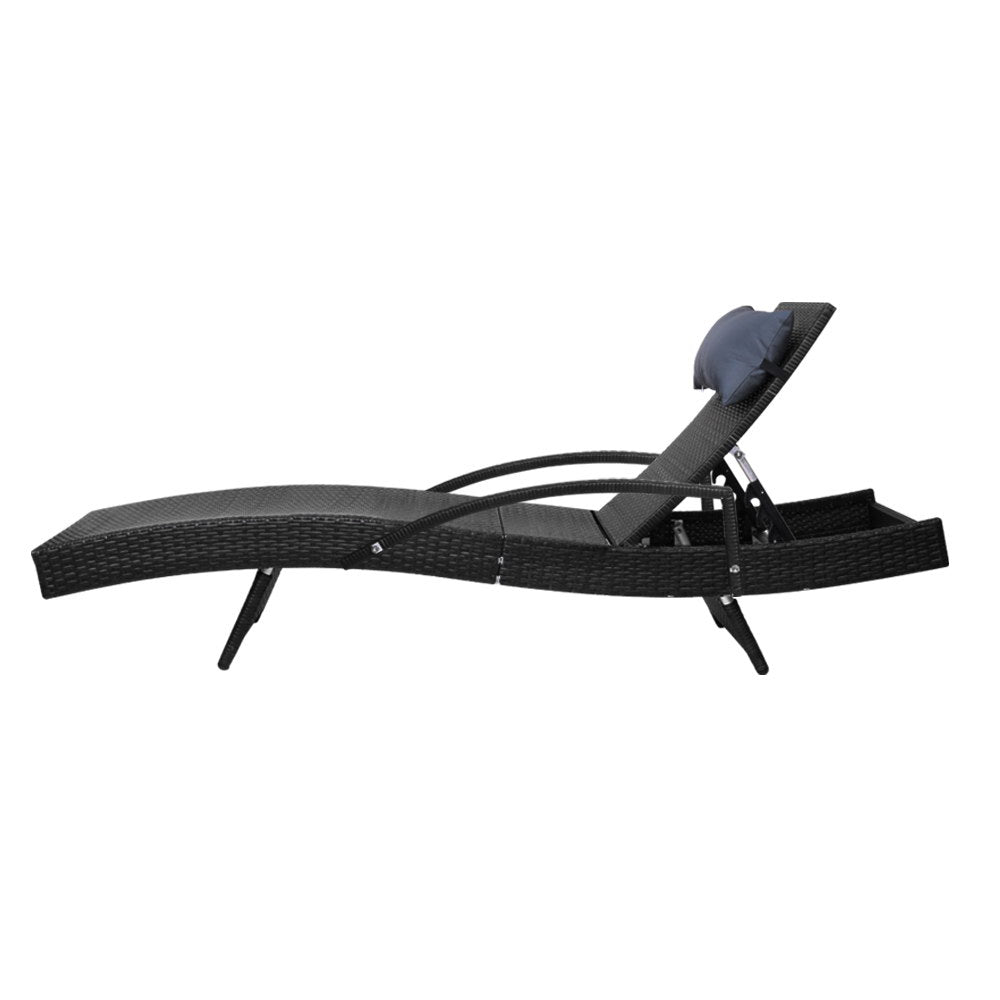 Gardeon Outdoor Wicker Sun Lounge Adjustable Black