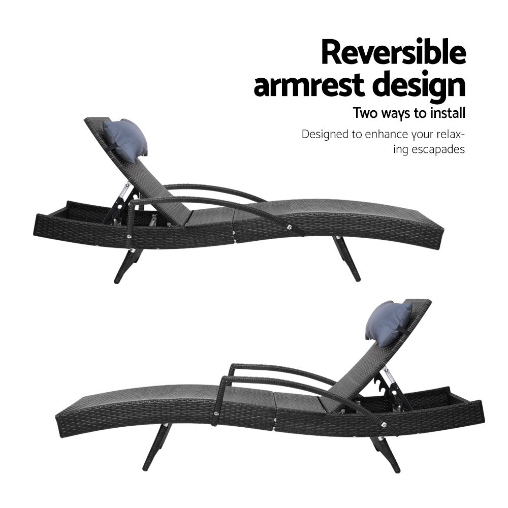 Gardeon Outdoor Wicker Sun Lounge Adjustable Black