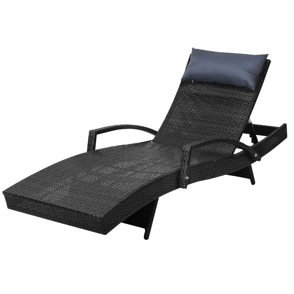 Gardeon Outdoor Wicker Sun Lounge Adjustable Black