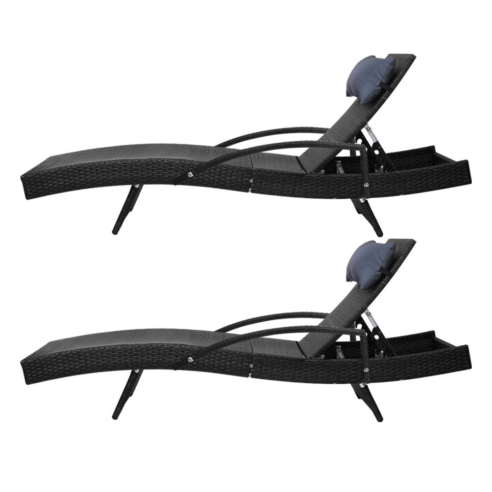 Gardeon Outdoor Wicker Sun Lounge Adjustable Black