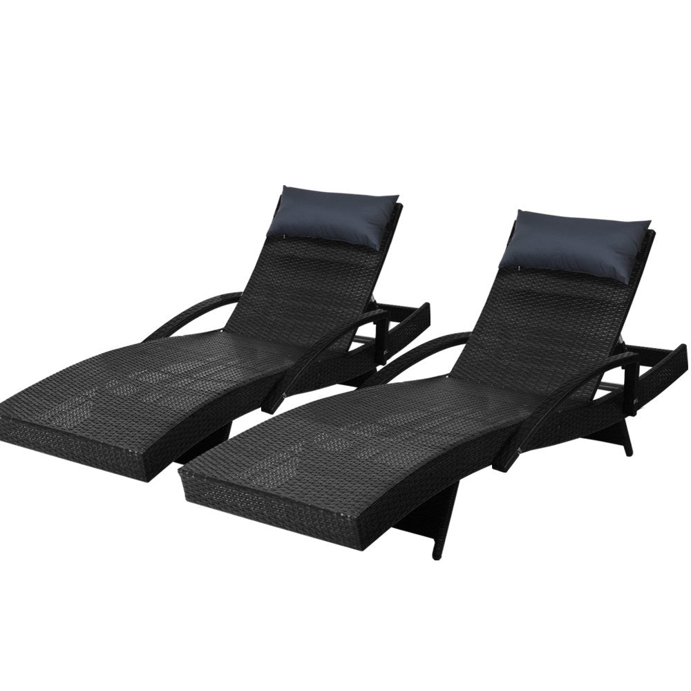 Gardeon Outdoor Wicker Sun Lounge Adjustable Black