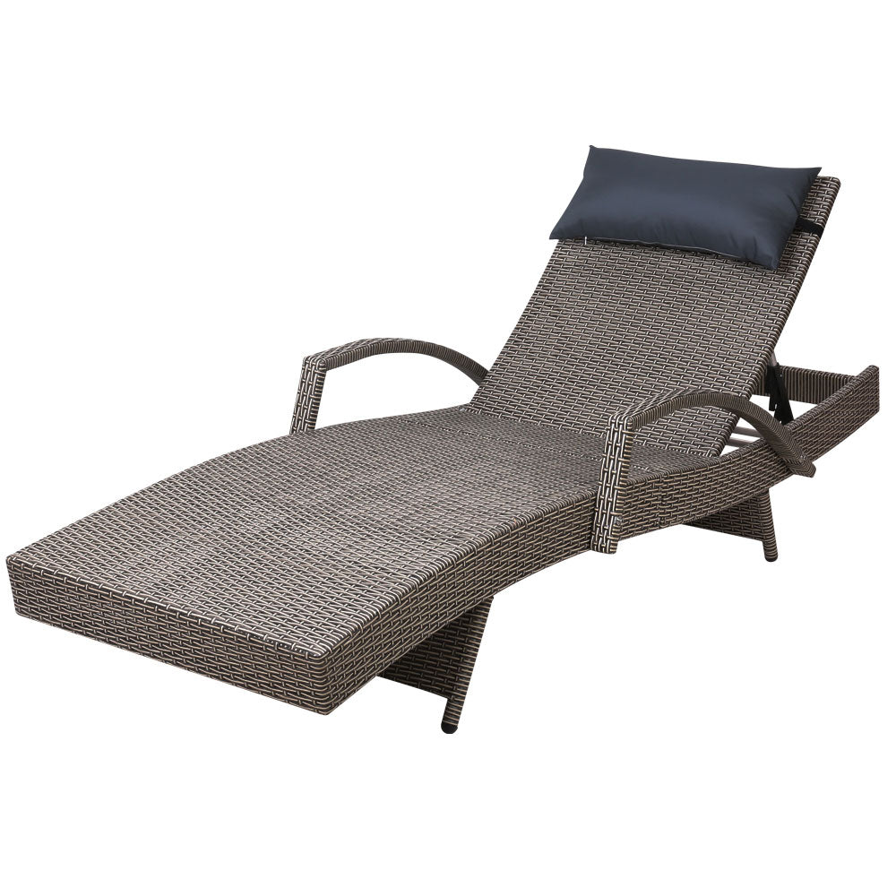 Gardeon Adjustable Wicker Sun Lounge Outdoor Armchair Grey & Beige