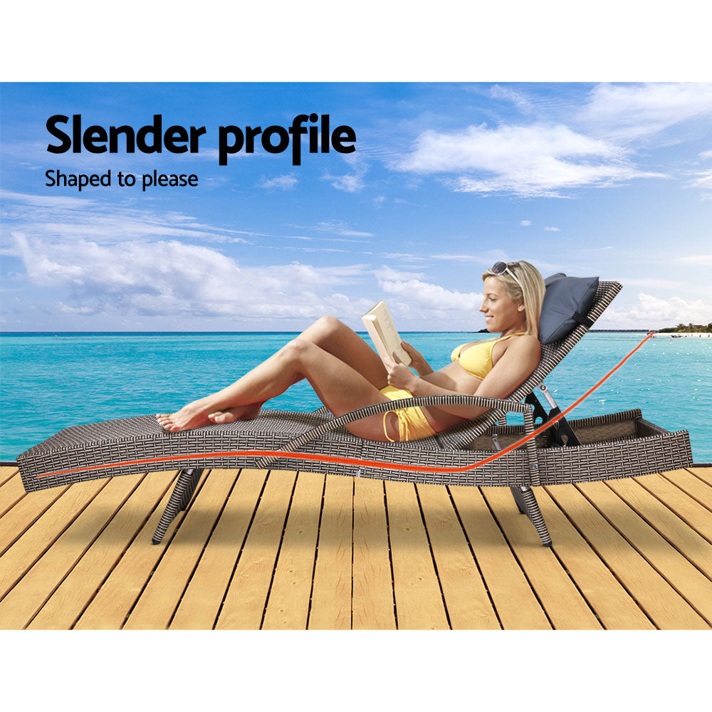 Gardeon Adjustable Wicker Sun Lounge Outdoor Armchair Grey & Beige