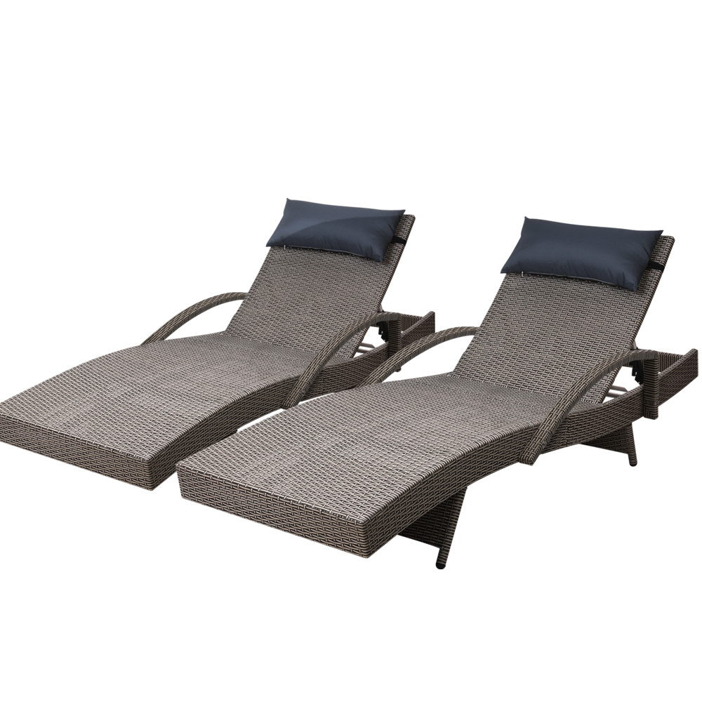 Gardeon Outdoor Wicker Sun Lounge Set Adjustable Grey & Beige