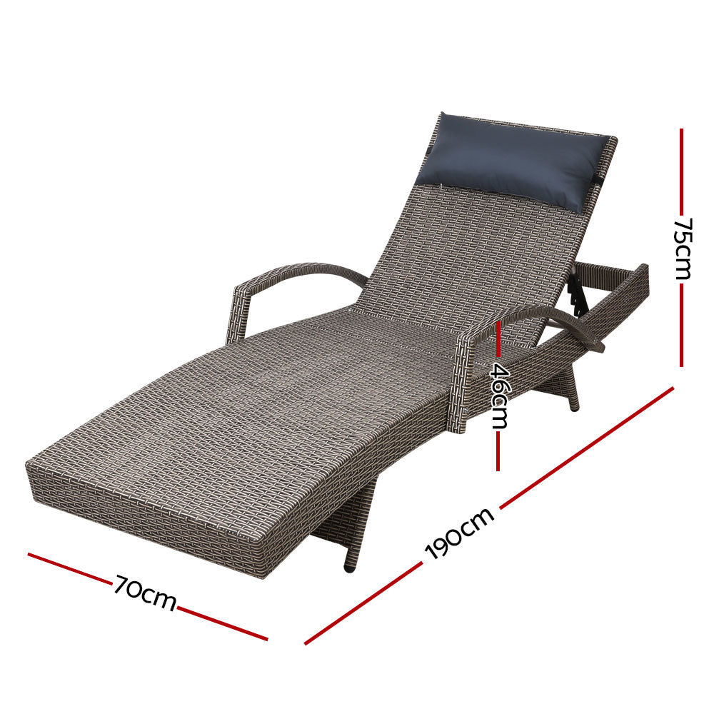 Gardeon Outdoor Wicker Sun Lounge Set Adjustable Grey & Beige