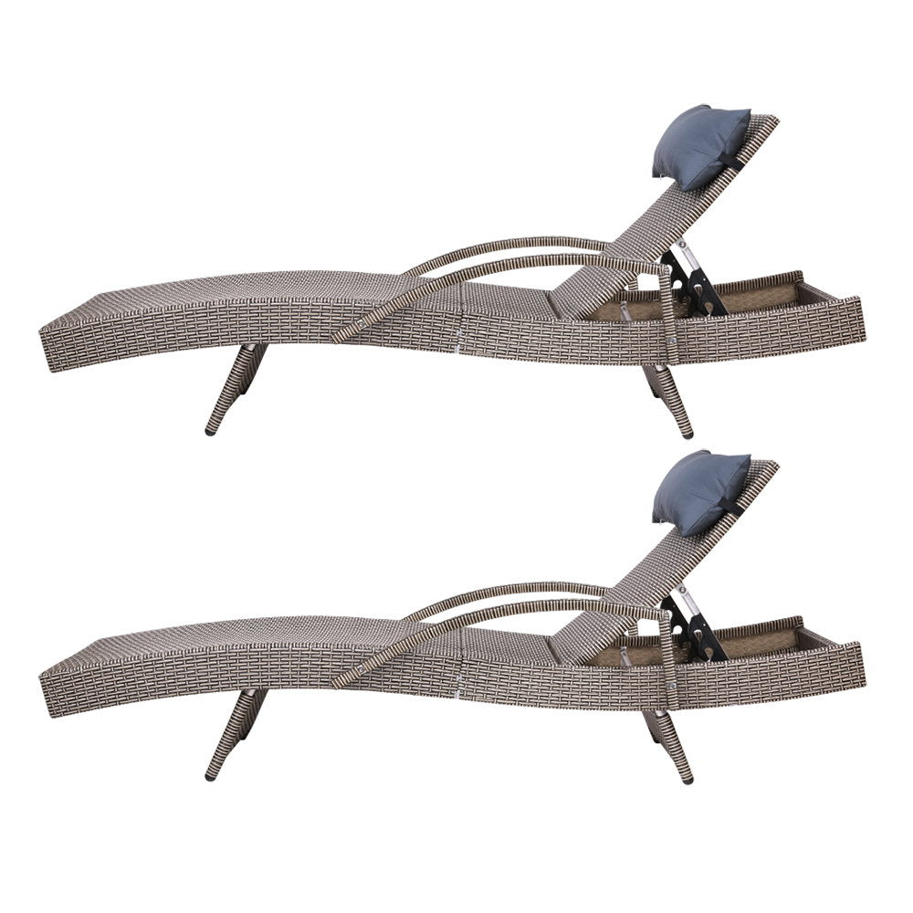 Gardeon Outdoor Wicker Sun Lounge Set Adjustable Grey & Beige