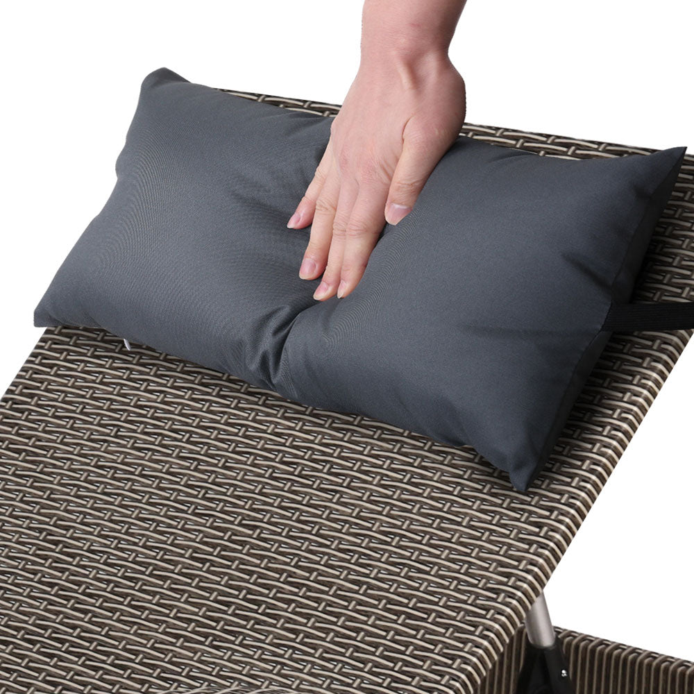 Gardeon Outdoor Wicker Sun Lounge Set Adjustable Grey & Beige