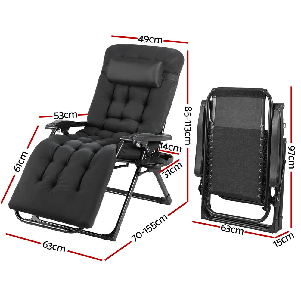 Gardeon Folding Sun Lounger Zero Gravity Chair Black