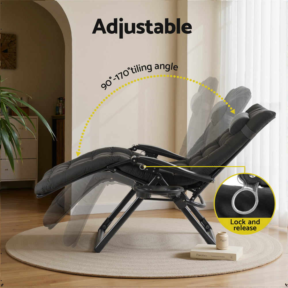 Gardeon Folding Sun Lounger Zero Gravity Chair Black