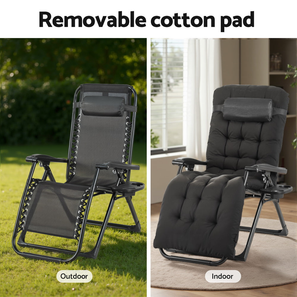 Gardeon Folding Sun Lounger Zero Gravity Chair Black