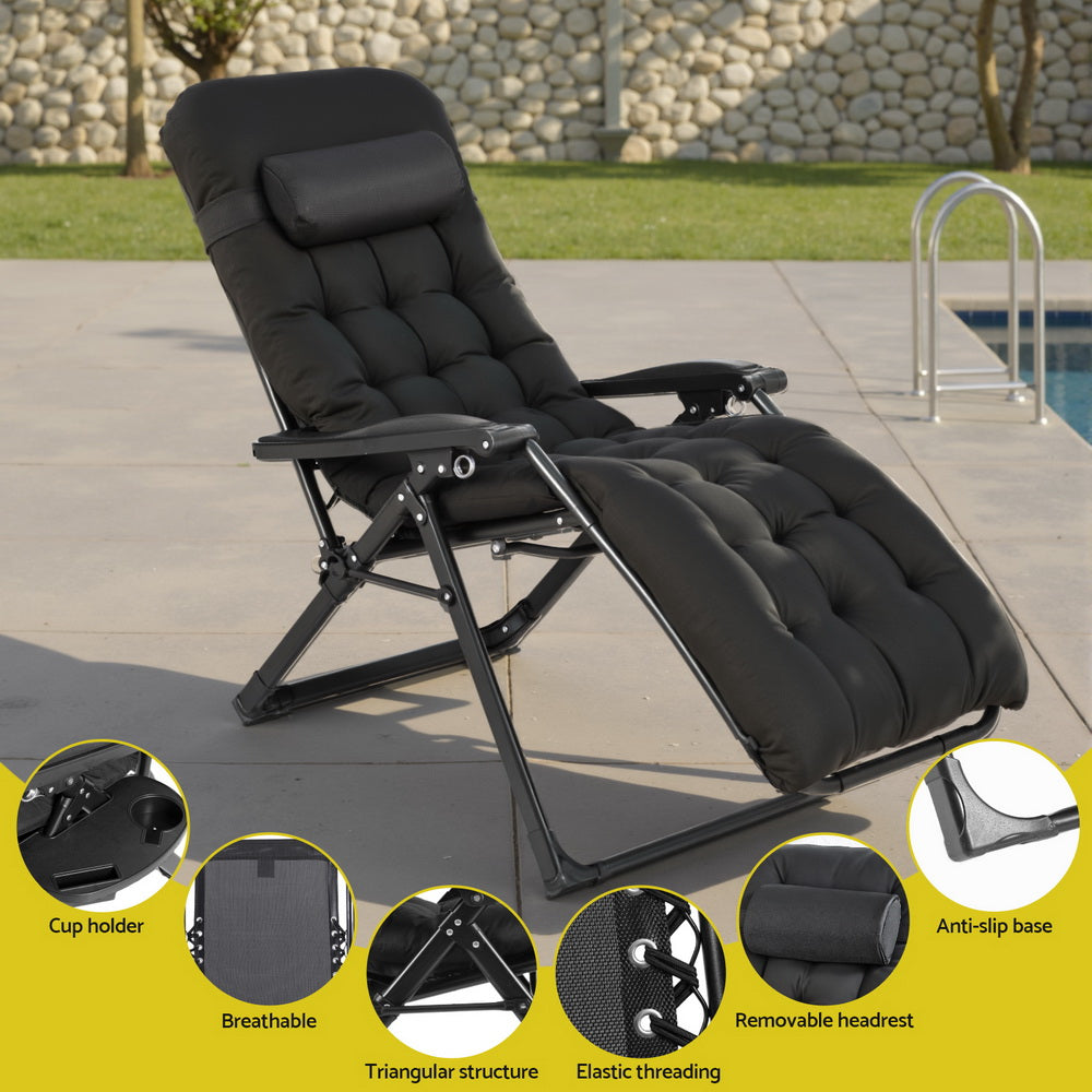 Gardeon Folding Sun Lounger Zero Gravity Chair Black
