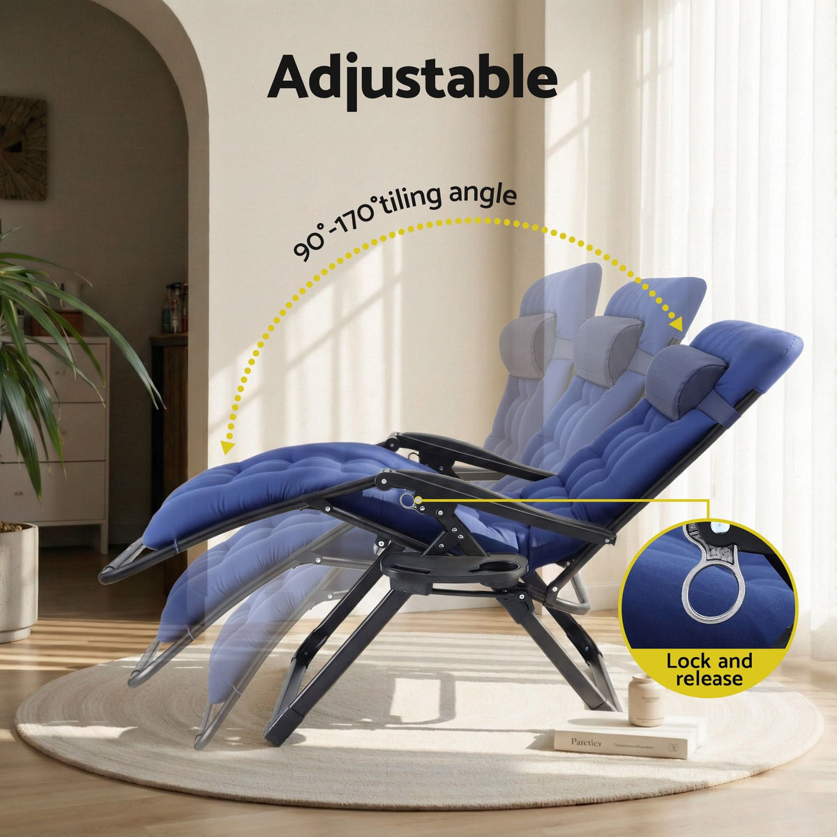Gardeon Folding Sun Lounger Zero Gravity Chair XL Blue