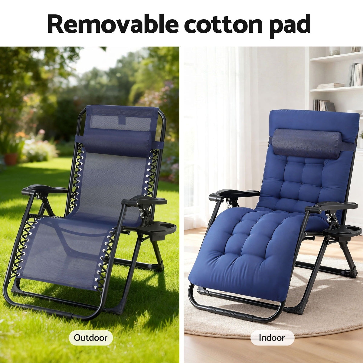 Gardeon Folding Sun Lounger Zero Gravity Chair XL Blue