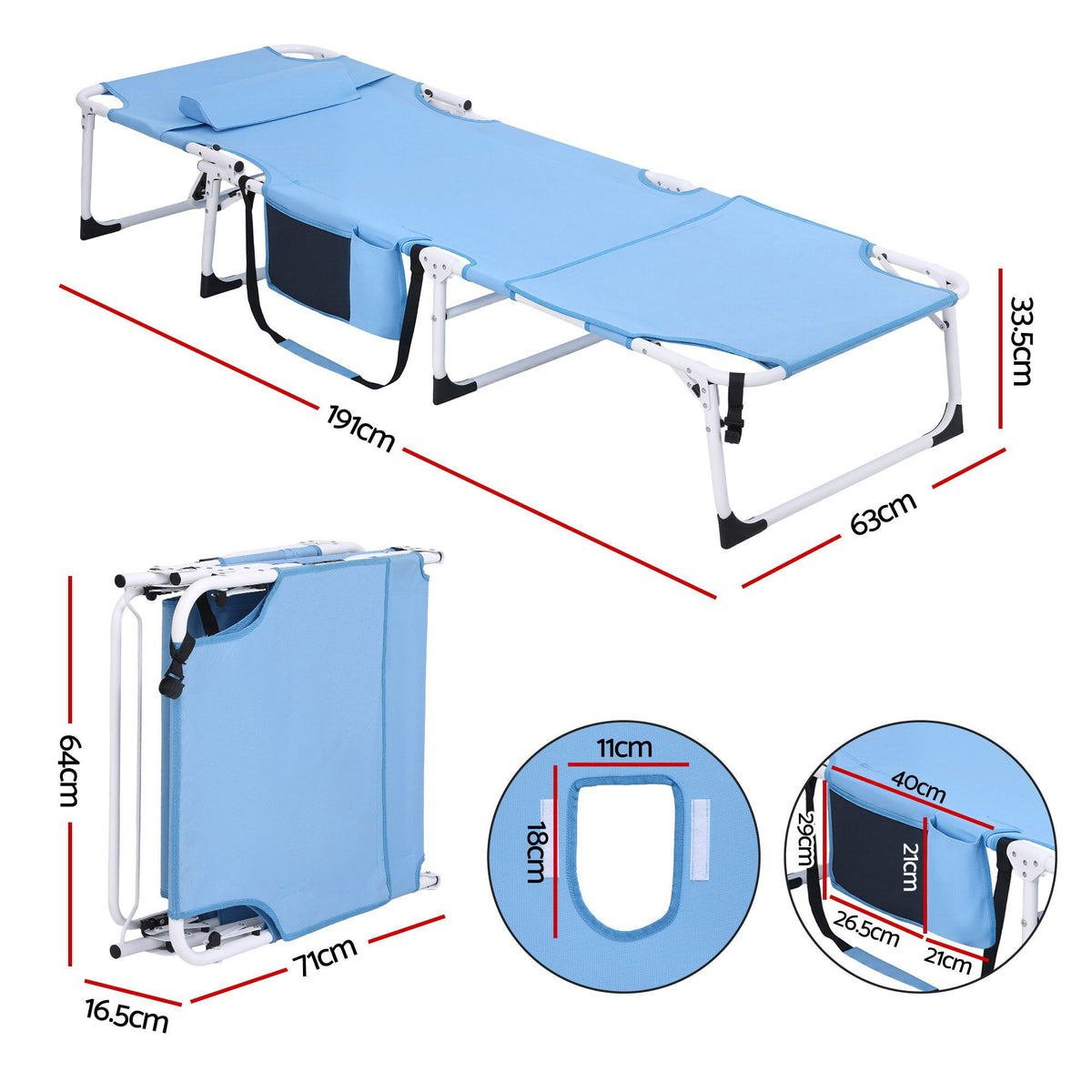 Gardeon Sun Lounger 5 Position Folding Tanning Chair Blue