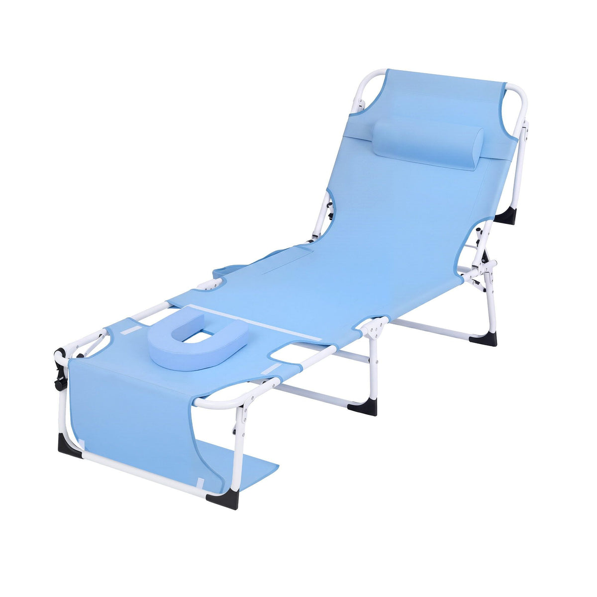 Gardeon Sun Lounger 5 Position Folding Tanning Chair with Face Hole Blue