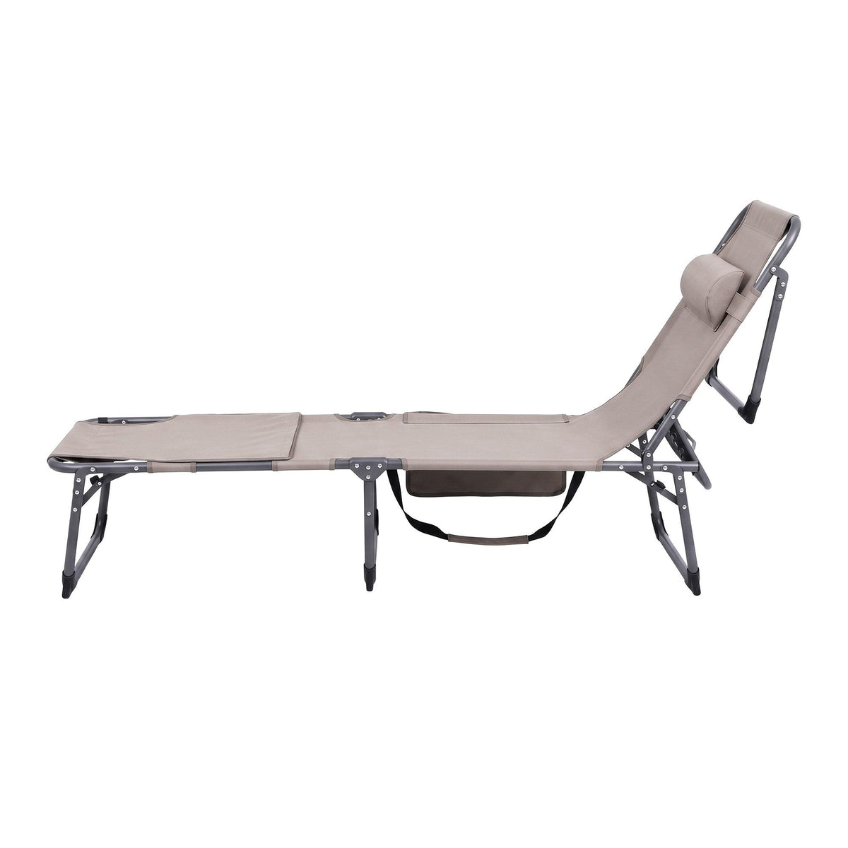 Gardeon Sun Lounger 5 Position Folding Tanning Chair with Face Hole Khaki