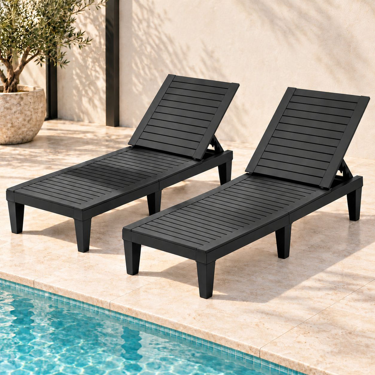 Gardeon 2x Adjustable Sun Lounger Outdoor Recliner Black