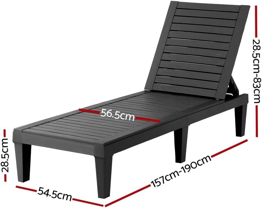 Gardeon 2x Adjustable Sun Lounger Outdoor Recliner Black