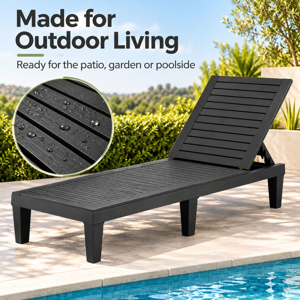 Gardeon 2x Adjustable Sun Lounger Outdoor Recliner Black