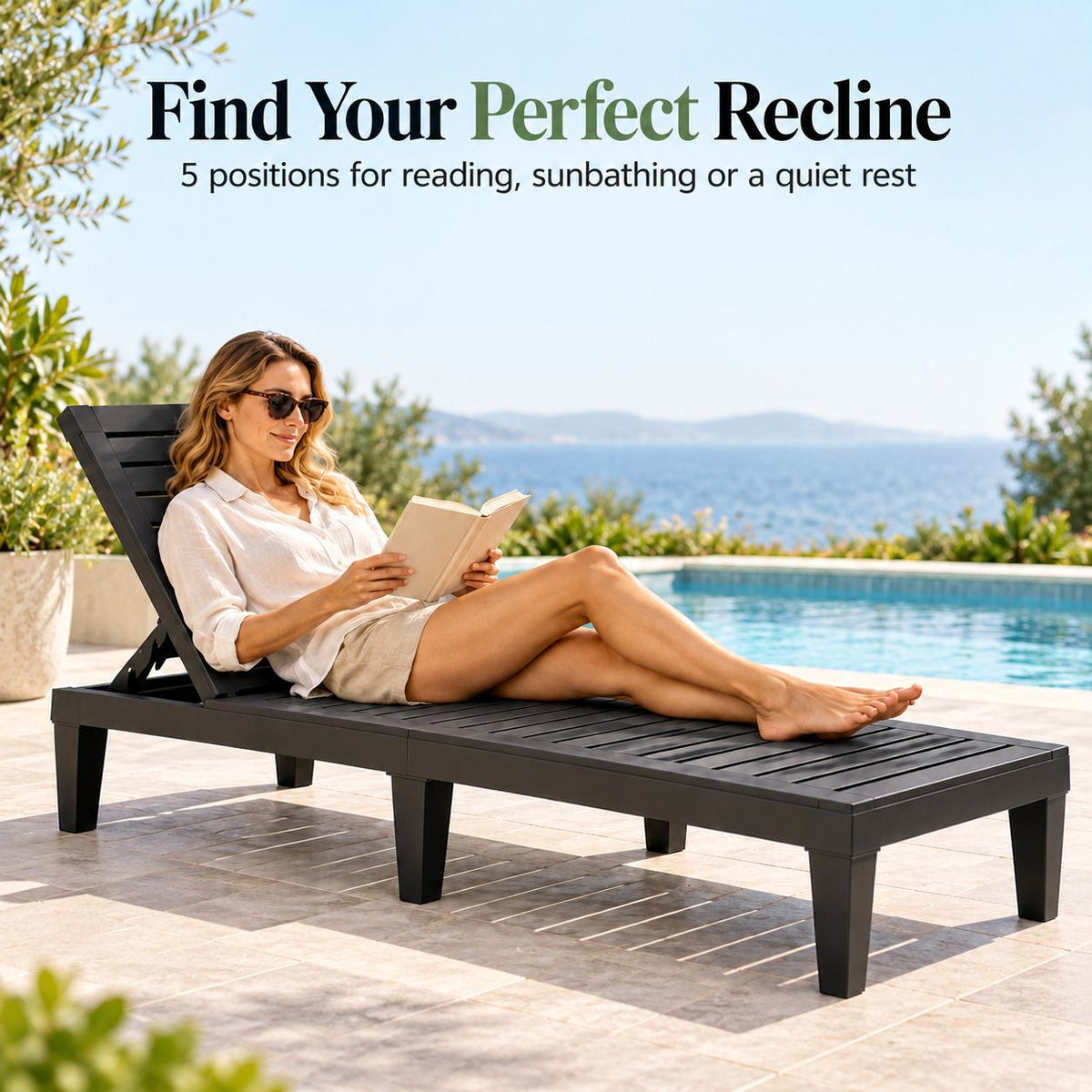 Gardeon 2x Adjustable Sun Lounger Outdoor Recliner Black