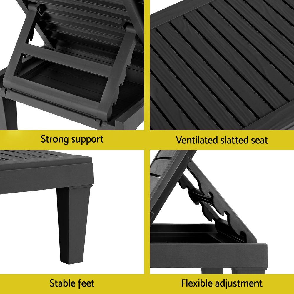 Gardeon 2x Adjustable Sun Lounger Outdoor Recliner Black